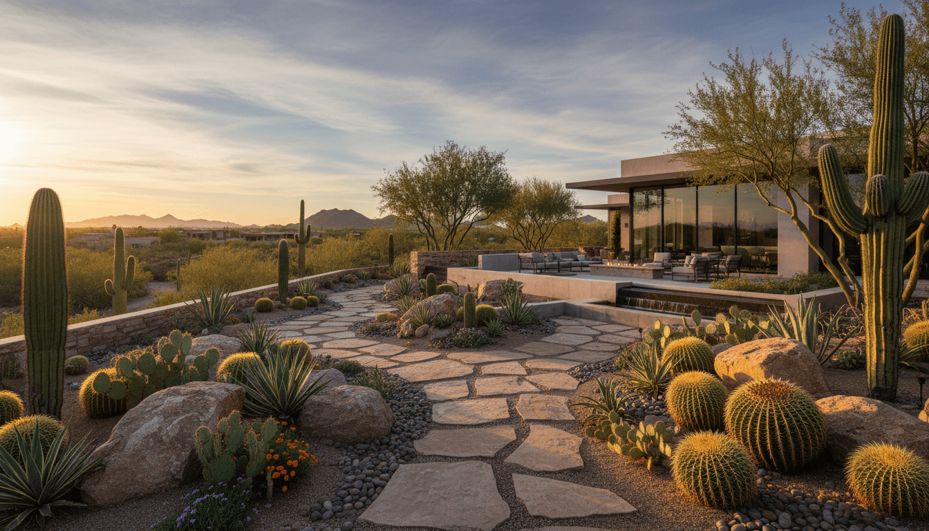 Beautiful Arizona desert landscape with modern xeriscaping